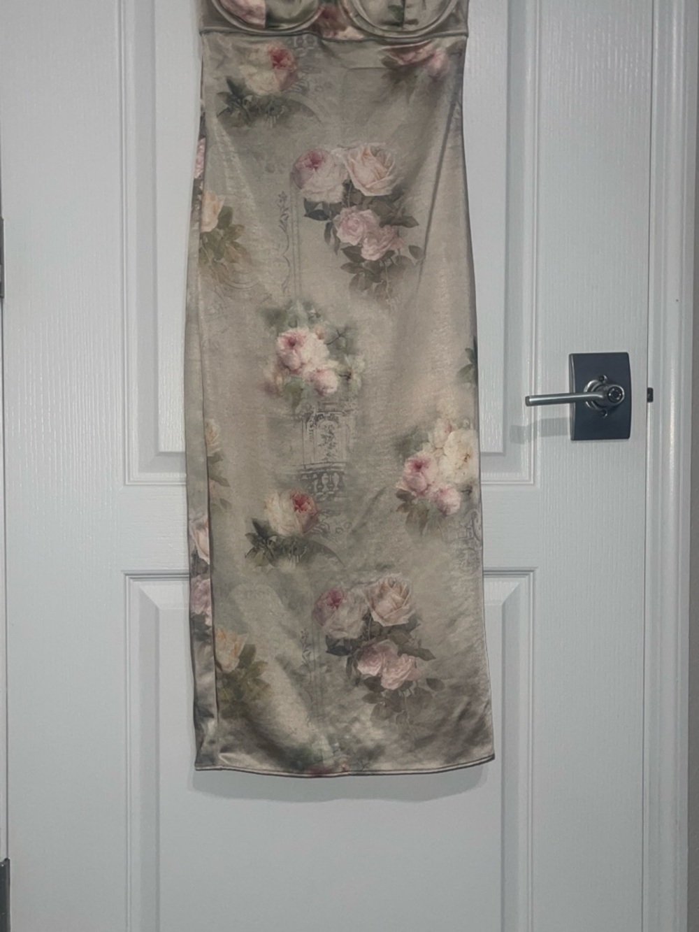 HOUSE OF CB VENUS Vintage Floral Midi Dress Lace-Trim Satin Slip Dress Champagne - Picture 6 of 16